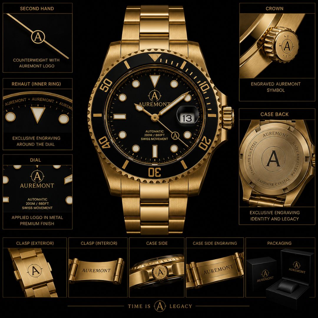 AUREMONT Ocean Diver 40mm – Gold & Black