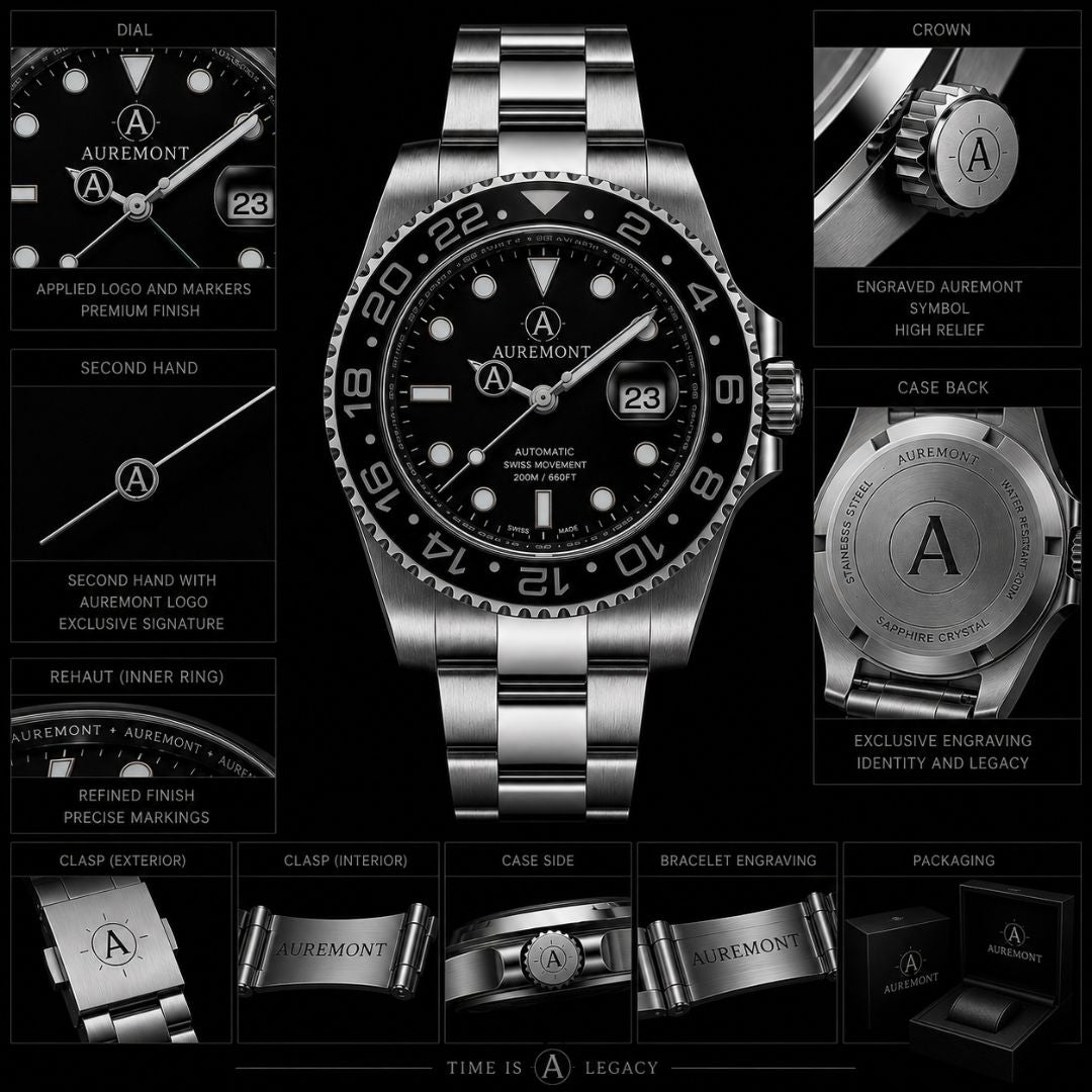 AUREMONT Royal GMT 41mm – Black Grid Dial