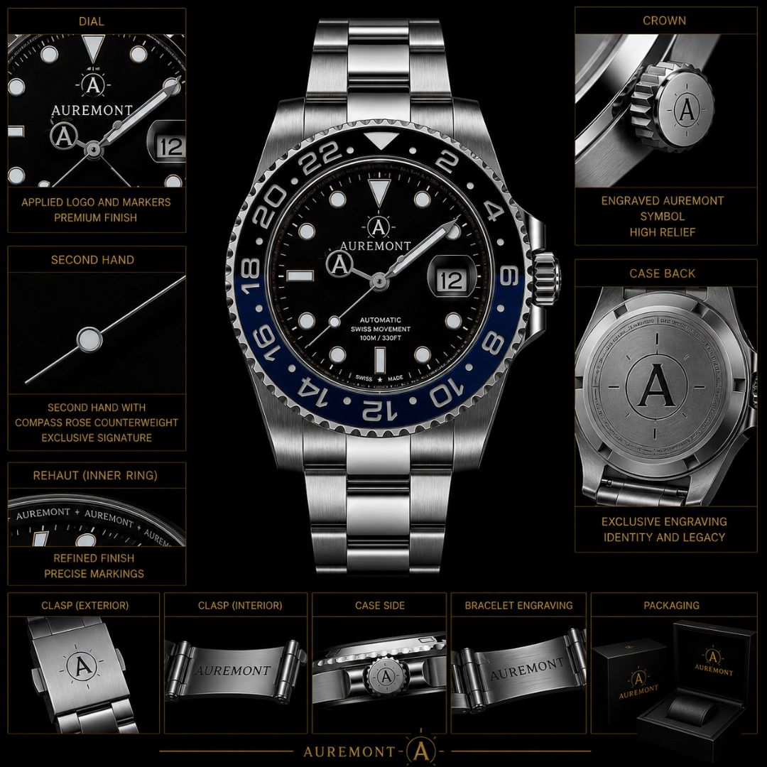AUREMONT Horizon GMT 40mm – Black & Blue Bezel