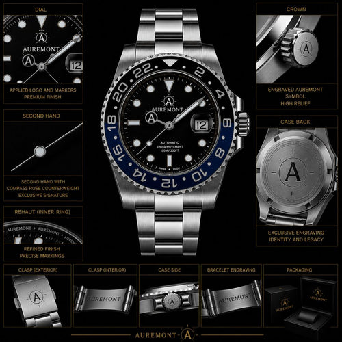 AUREMONT Horizon GMT 40mm – Black & Blue Bezel