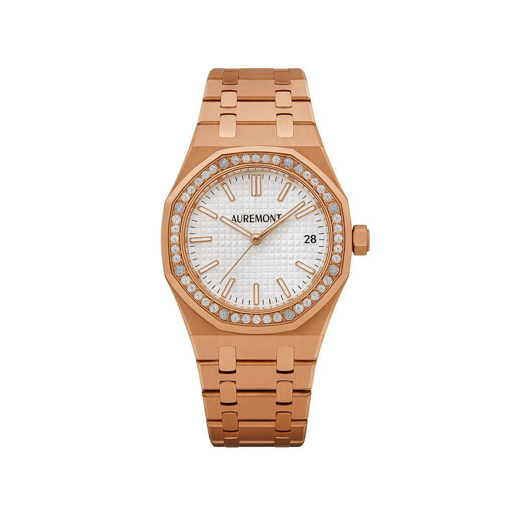 Audemars Piguet Royal Oak 77451OR.ZZ.1361OR.03 'Ladies' Rose Gold Silver Dial Diamond Bezel