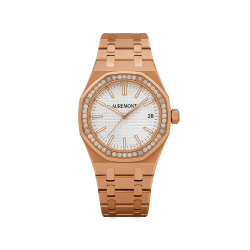 Audemars Piguet Royal Oak 77451OR.ZZ.1361OR.03 'Ladies' Rose Gold Silver Dial Diamond Bezel