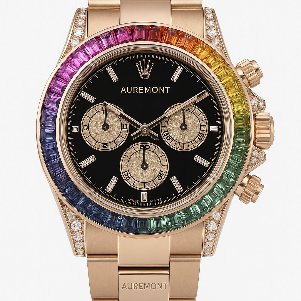 Rolex Daytona 'Rainbow' MZ  Rose Gold Black Dial Sapphire Bezel
