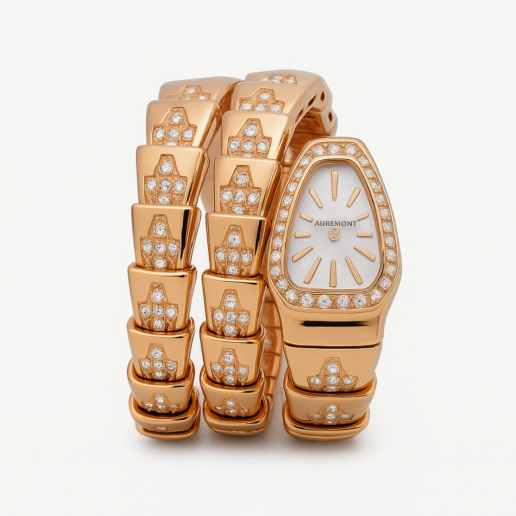 BVLGARI Serpenti Two-Coil Watch 101985 'Ladies' Rose Gold Diamonds Lacquer Mother of Pearl Dial